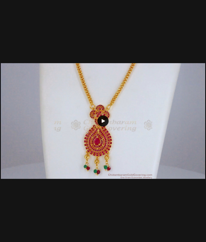 Gorgeous Full Ruby Stone Oval Shaped Pendant Chain SMDR736