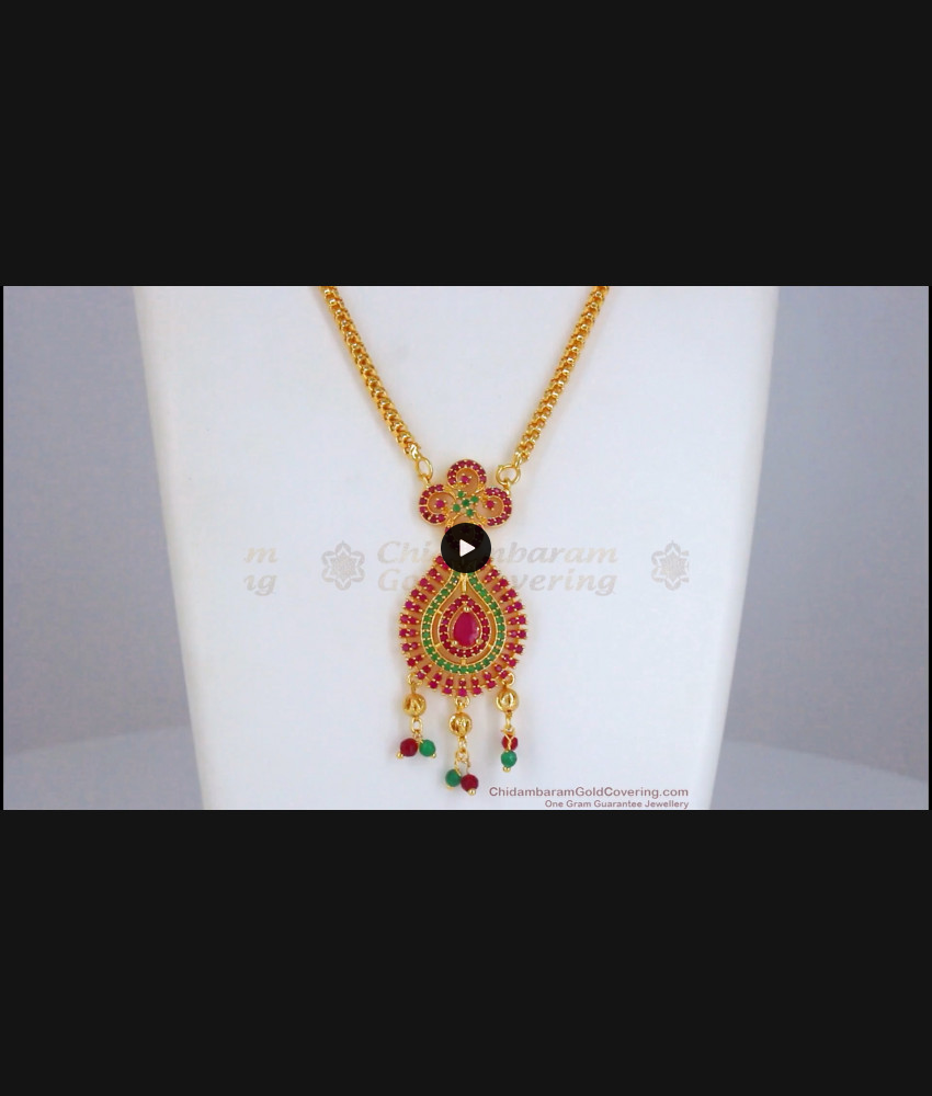 Fabulous Ruby Emerald Stone Party Wear Pendant Chain SMDR737