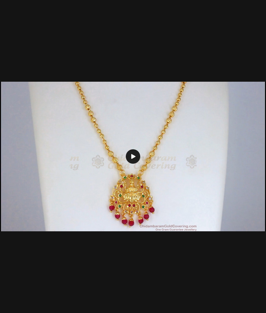 One Gram Gold Lakshmi Design Multi Stone Pendant Chain SMDR752