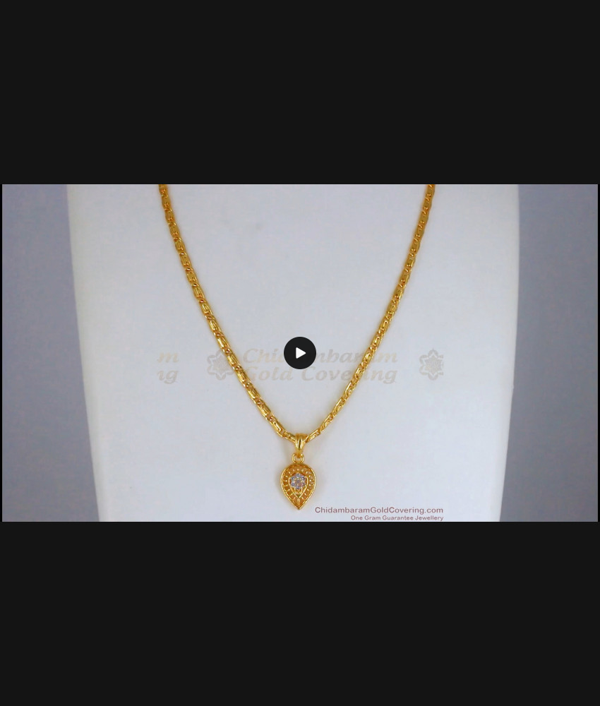 Stunning White Gem Stone Leaf Gold Pendant Chain SMDR758
