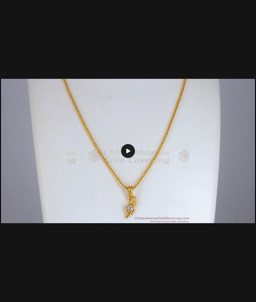 Glittering Diamond Stone Tulip Design Pendant Gold Chain SMDR766