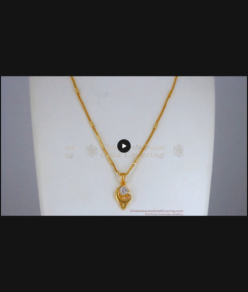 Stunning White Stone Sangu Design Gold Pendant Chain Resort Wear SMDR767