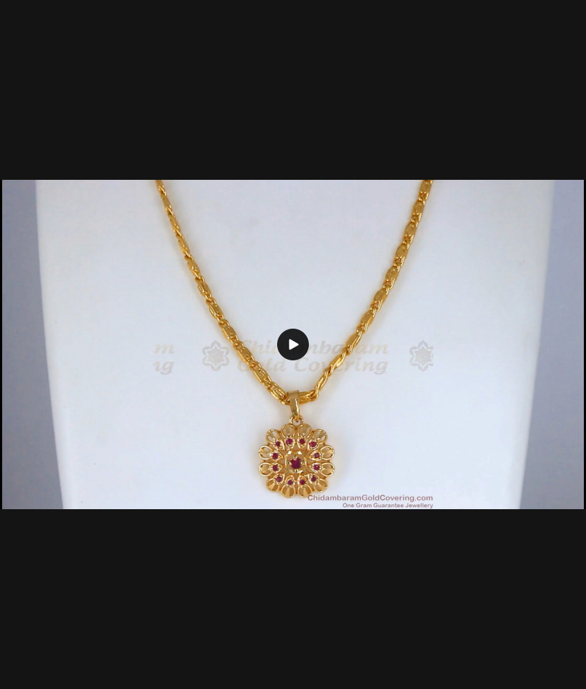 Ruby Ad Stone Gold Plated Pendant Chain Shop Online SMDR823