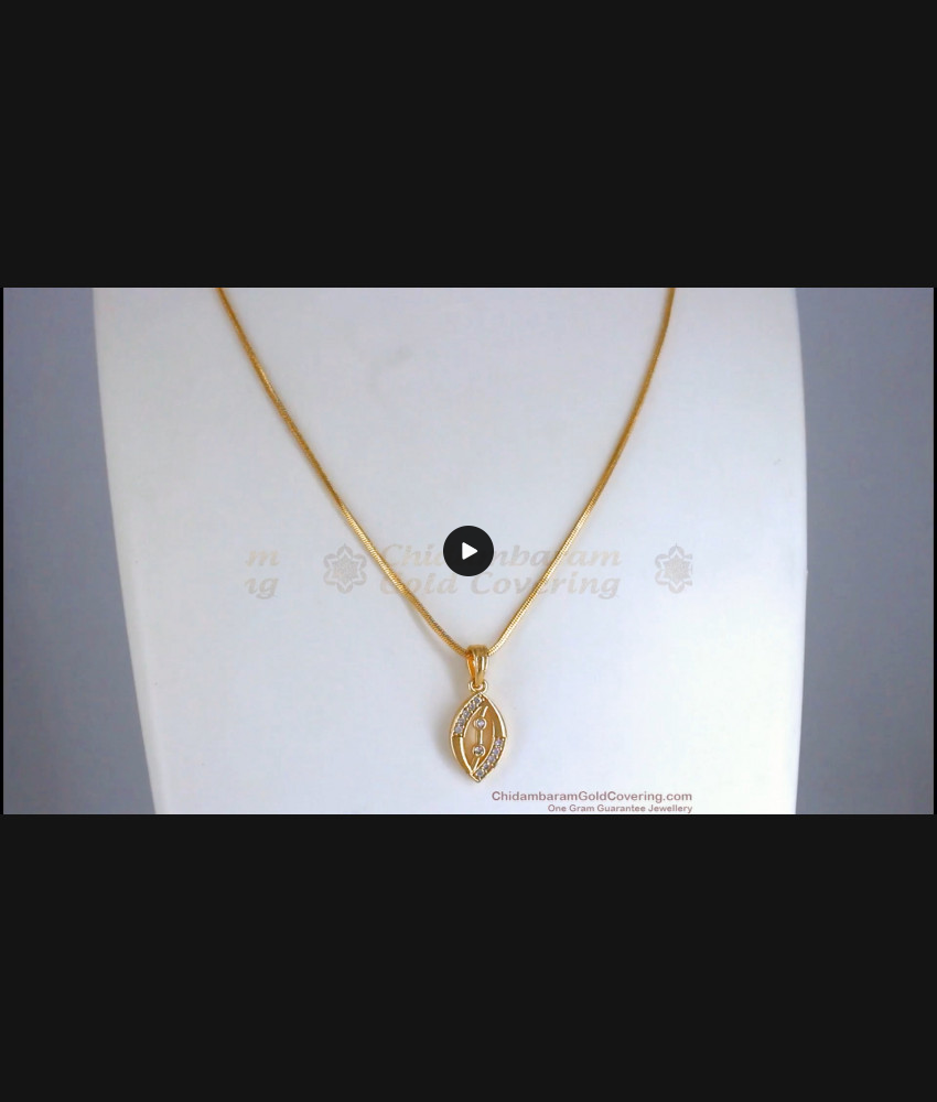 White Ad Stone Gold Plated Pendant With Chain SMDR839