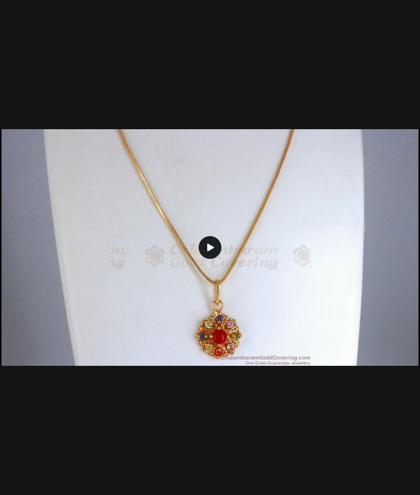 Navaratnam Stone Gold Plated Pendant Chain Traditional Wear SMDR843