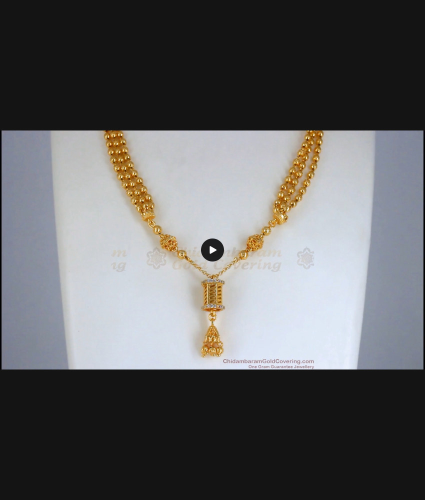 One Gram Gold Plain Beads Triple Layer Mangalsutra White Ad Stone SMDR851