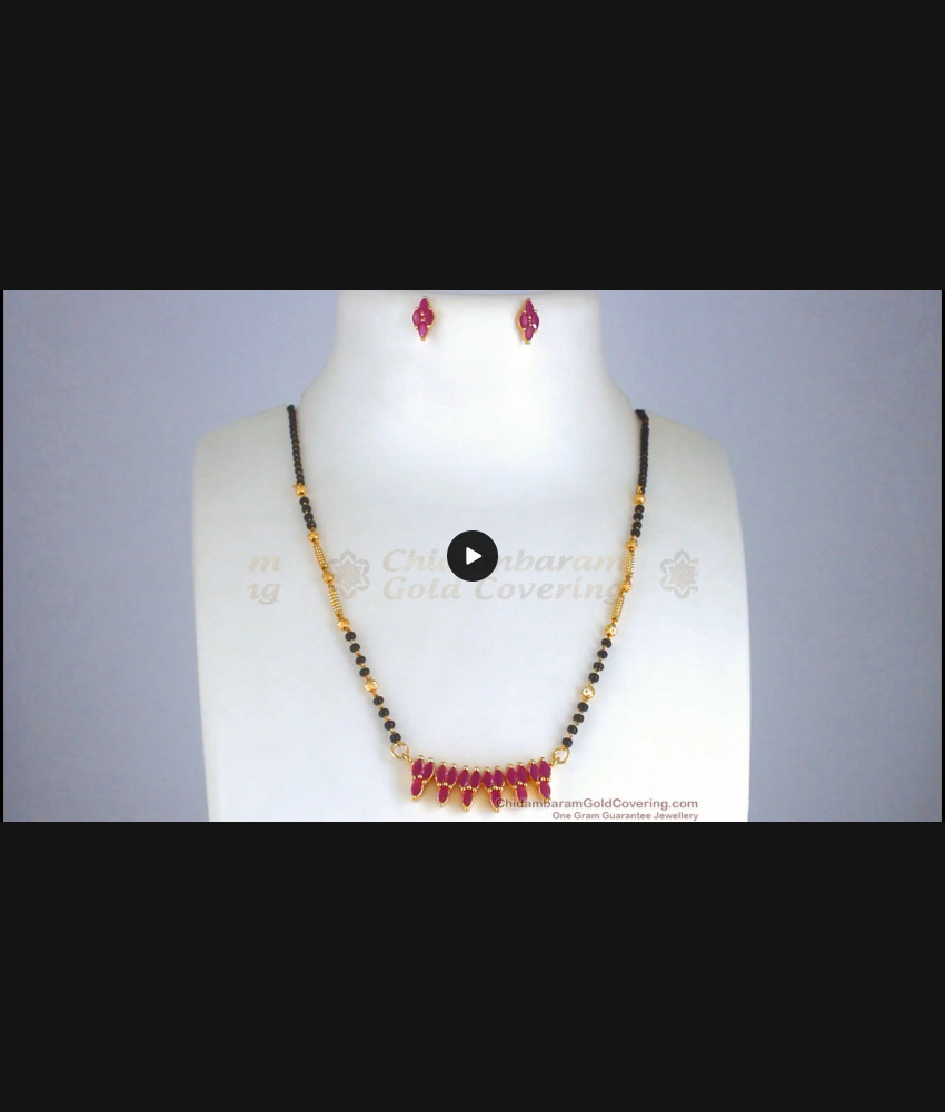 Latest Ruby Stone Gold Mangalsutra Short Chain Earring Combo SMDR860