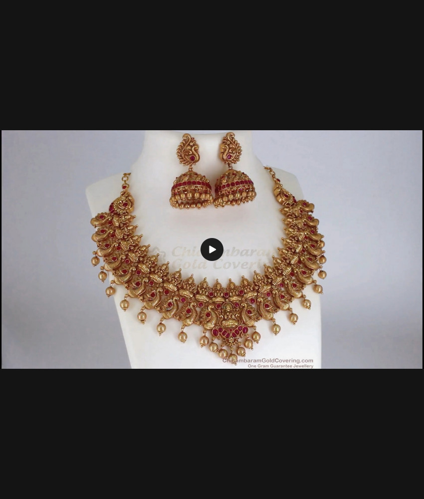 TNL1046 - Devotional Lakshmi Design Ruby Stone Antique Necklace