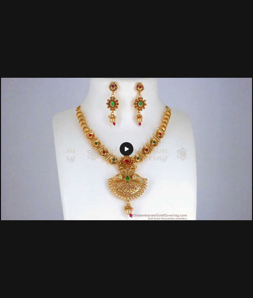 TNL1054 - Fabulous Peacock Design Antique Necklace Earrings Combo