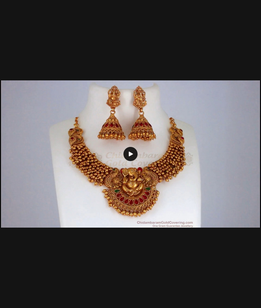 TNL1058 - Lord Ganesha Finest Antique Necklace Earring Combo